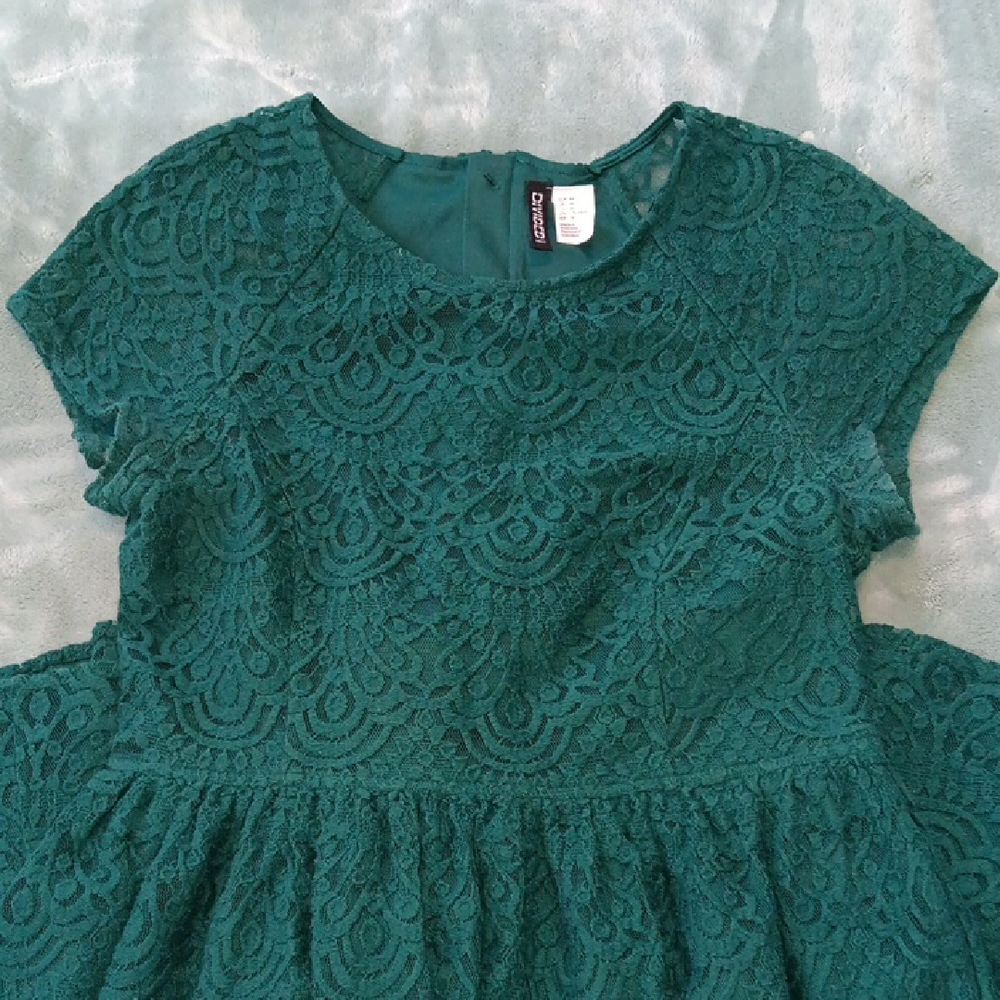 H&M DIVIDED Label Dark Green Lace Dress - Picture 4 of 11
